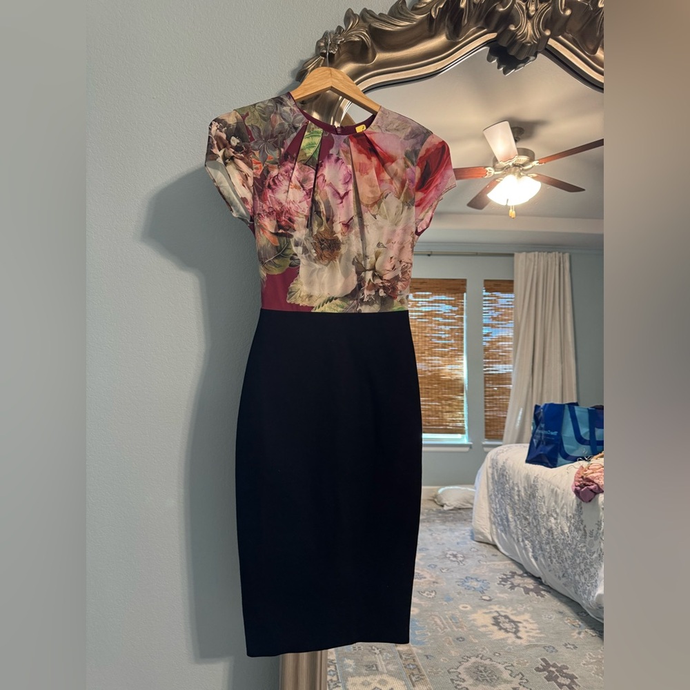 Ted Baker Floral Top Bodycon Dress - Size 0